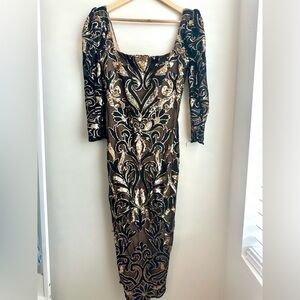 Goddiva Sequin Swirl Midi Dress